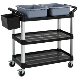HOMCOM Professioneller Reinigungswagen mit 3 Ablagen aus Me…