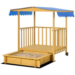 Outsunny Sandkasten mit Dach  Holz Sandbox mit Spielhaus, R…
