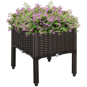 Outsunny Hochbeet Pflanzkasten Rattan-Look 40x40x44cm mit A…