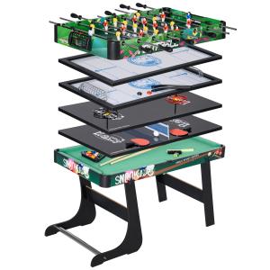 HOMCOM 6‑in‑1 Spieltisch klappbar – Kicker, Billard, Airhoc…