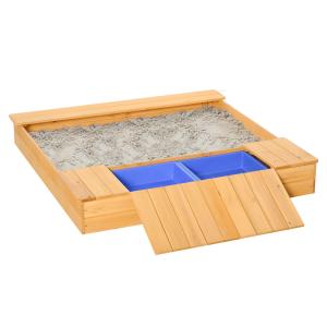 Outsunny Sandkasten Holz staubdicht Dach 2 Aufbewahrungsbox…