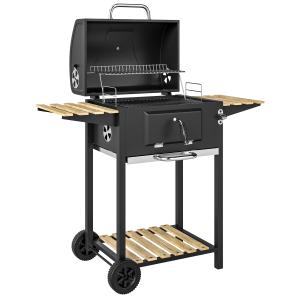 Outsunny Holzkohlegrill aus Edelstahl fahrbar Grillwagen mi…