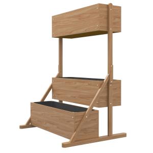 Outsunny Hochbeet Holz 3-stufiger Blumenkasten mit Innenvli…