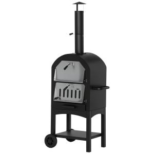 Outsunny Pizzaofen Outdoor 2-In-1  mit Rollen, Grillofen, S…