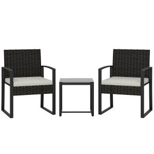 Outsunny Rattan Bistroset, 3 teiliges Gartenmöbel-Set mit 2…