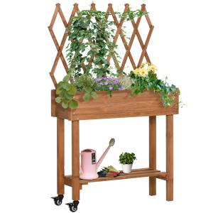 Outsunny Hochbeet mit Rankgitter Blumenkasten auf Rollen mi…