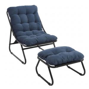 Outdoor-Lounge-Sessel mit Hocker, Polsterkissen, Sling-Gewe…