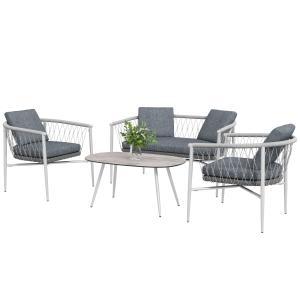 Outsunny 4 tlg Rattan Gartenmöbel-Set mit 1 Couchtisch 2 Se…