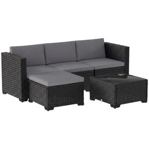 Outsunny 5-teiliges Rattan-Gartenmöbel-Set, L-förmige Garte…
