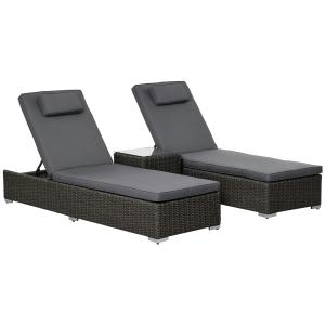 Outsunny Poly-Rattan Sonnenliege 3-tlg. Gartenliege mit 6-f…