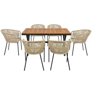 Garten-Essgruppe 7-tlg, mit 6 Sessel und 1 Tisch, Handgeweb…