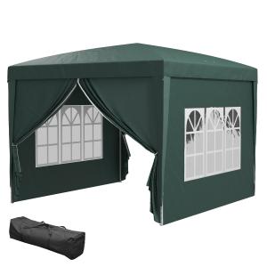 Outsunny Faltpavillon 3 x 3 m mit 4 Seitenwänden und Fenste…