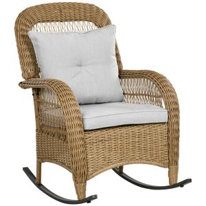 Outsunny Rattan Schaukelstuhl, Schaukelsessel mit Kissen, G…