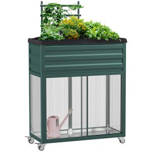 Outsunny Hochbeet mit Rankgitter  Blumenkasten mit Rollen &…