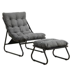 Outdoor-Lounge-Sessel mit Hocker, Polsterkissen, Sling-Gewe…