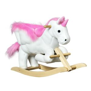HOMCOM Schaukelpferd  Schaukeltier für Kinder, Rosa Weiß, 6…