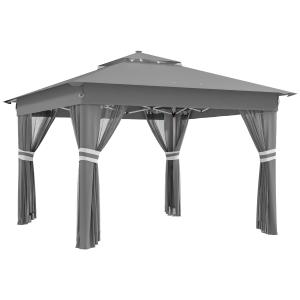 Outsunny Faltpavillon ca. 3 x 3 m, Pavillon mit LED, 4 Netz…