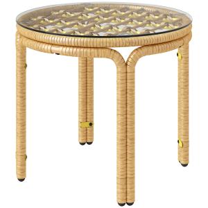 Outsunny Beistelltisch aus Polyrattan runder Couchtisch mit…