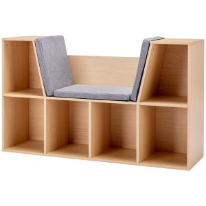 HOMCOM Kinderregal Bücherregal mit Sitzhocker Kindersitzban…