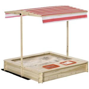 Outsunny Holzsandkasten mit Kurbeldach, 2 Kunststoffeinsätz…