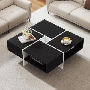 Moderner quadratischer Couchtisch, 70×70×35 cm, Schwarz-Wei…