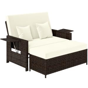 Outsunny Polyrattan Lounge-Sofa Gartensofa 2-Sitzer mit Kis…