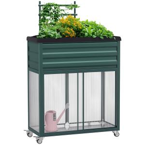 Outsunny Hochbeet mit Rankgitter  Blumenkasten mit Rollen &…