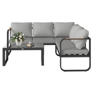 Outsunny Gartenmöbelset 3-teilig, Ecksofa-Set mit 5 Sitzplä…