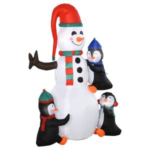 HOMCOM Weihnachten aufblasbarer Schneemann mit 3 Pinguinen…