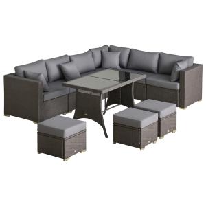 Outsunny 10-tlg. Rattan Sitzgruppe, mit Ecksesseln, Tisch,…