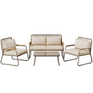 Garten-Lounge-Set für 4 Personen, mit Doppelsofa, 2 Einzels…