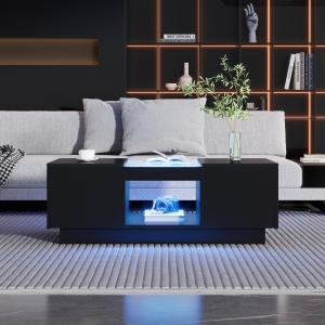 Schwarzer Couchtisch mit Glasverkleidung, LED-Beleuchtung,…