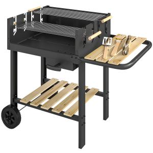 Outsunny Holzkohlegrill Grillwagen mit 4-fach höhenverstell…