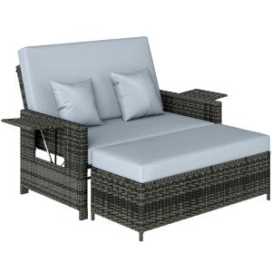 Outsunny Polyrattan Lounge-Sofa 2-Sitzer Gartensofa mit Kis…