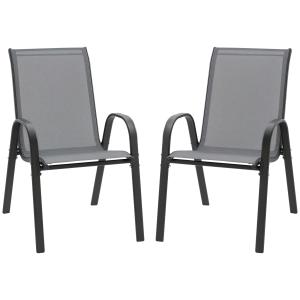 Outsunny 2er Set Gartenstuhl Stapelstuhl mit Armlehne Metal…