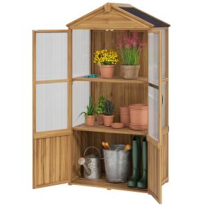 Outsunny Holzgartenhaus, Gartenschrank aus Holz mit Acrylgl…