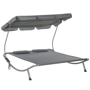 Outsunny Doppelliege mit Dach  Rollbare Sonnenliege Relaxli…