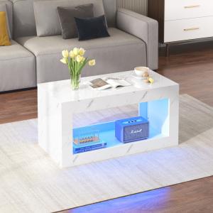 Hochglänzender Couchtisch mit offenem Stauraum und LED-Bele…