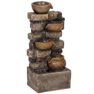 Outsunny Springbrunnen 5-stufig Gartenbrunnen mit LED Beleu…