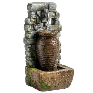 Outsunny Springbrunnen 3-stufig Gartenbrunnen mit LED Beleu…