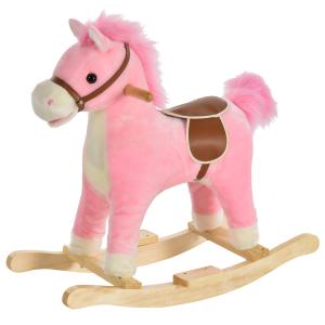 HOMCOM Schaukelpferd Rosa Plüsch-Schaukeltier mit Tiergeräu…