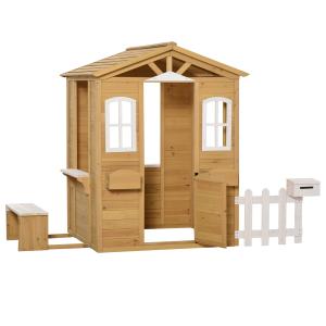 Outsunny Kinderspielhaus aus Holz Spielhaus Outdoor mit Tür…