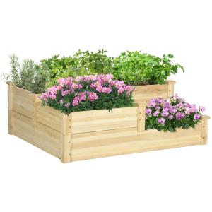 Outsunny Hochbeet 3-stufiges Pflanzenbeet Blumenkasten Kräu…