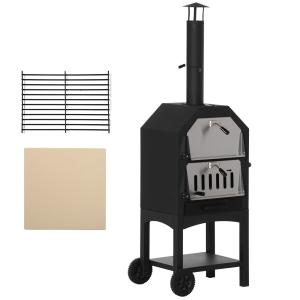 Outsunny Holzbackofen im Freien mit 2 Ebenen Holzbackofen m…