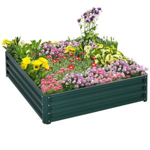 Outsunny Hochbeet aus Stahl Blumenkasten 120x120x30cm für G…
