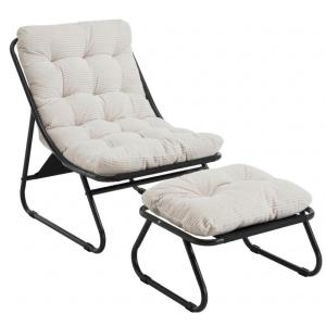 Outdoor-Lounge-Sessel mit Hocker, Polsterkissen, Sling-Gewe…