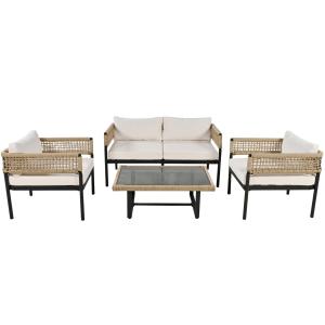 4-teiliges Gartenmöbel-Set mit Seil, Zweisitzer-Sofa, 2 Ein…