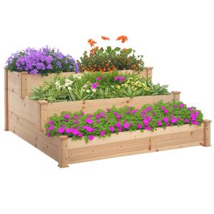 Outsunny Hochbeet 3-stufiges Pflanzenbeet Kräuterbeet Blume…