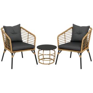 Outsunny Rattan Gartenmöbel-Set, 3-TLG. Sitzgruppe, inkl. C…