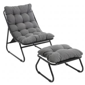 Outdoor-Lounge-Sessel mit Hocker, Polsterkissen, Sling-Gewe…